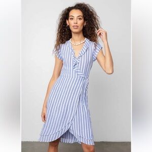 RAILS Light Blue/White Linen Blend Striped Louisa Juneau Women’s Dress-Size S